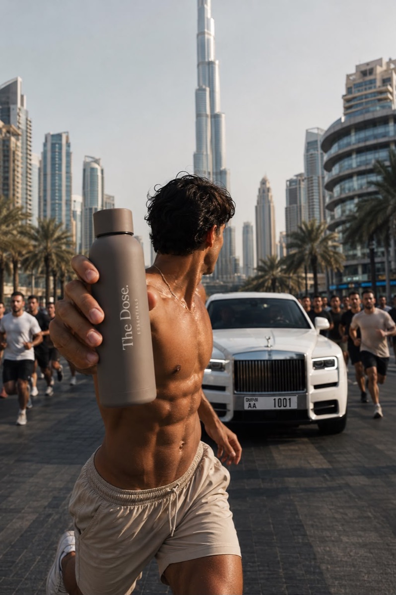 Morning run with The Dose bottle in downtown Dubai